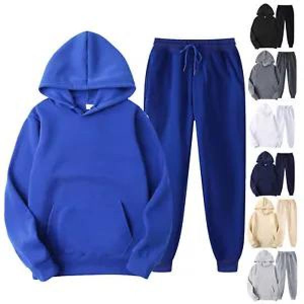 Mens 2Pcs Solid Color Dailywear Long Sleeve Hooded Sweatshirt with Pants Outfits