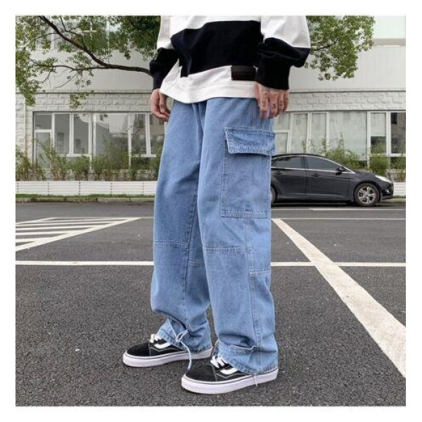 Men's wide leg jeans hip-hop casual straight leg denim pants street clothing