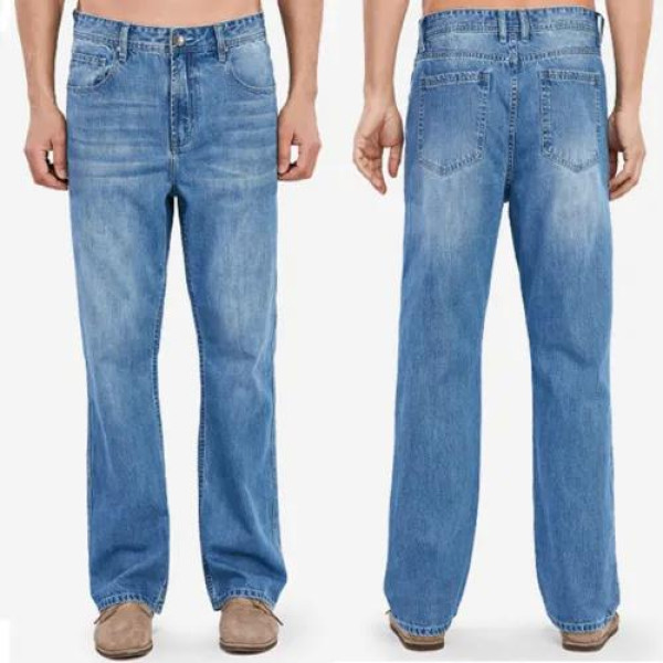 Men Denim Pants Loose Straight Leg Jeans Vintage High Waist Bootcut Trousers
