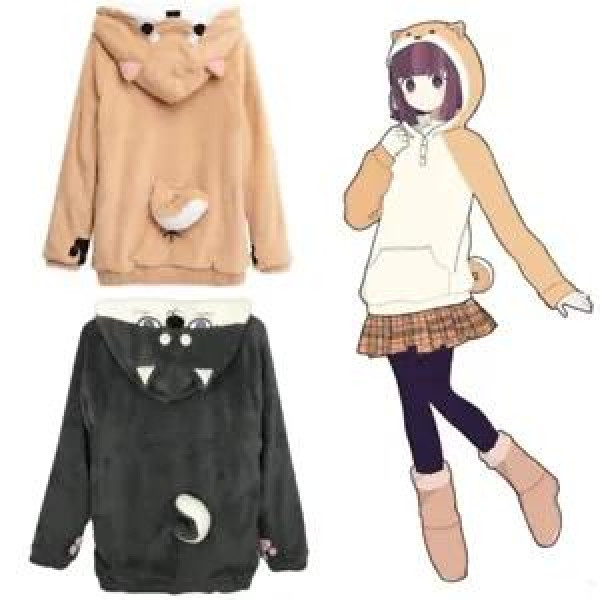 Anime Harajuku Japanese Kawaii Hoodies Women Sweatshirts With Ears Cute Doge