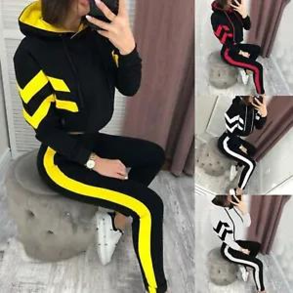 Women 2Pcs Tracksuit Hoodie Sweatshirt Pants Set Gym Casual Sport Outfit Suit